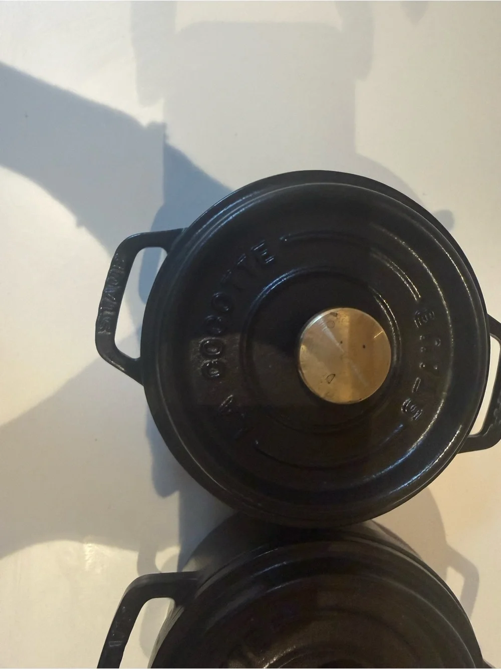 Staub Black Cast Iron Mini Cocottes with Brass Knobs - Set of 3
